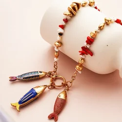 Collier Ras du Cou en Forme de Poisson Marin pour Femme et Fille, Pendentif Rose Boho, Bijoux Géométriques, Accessoires Sirène