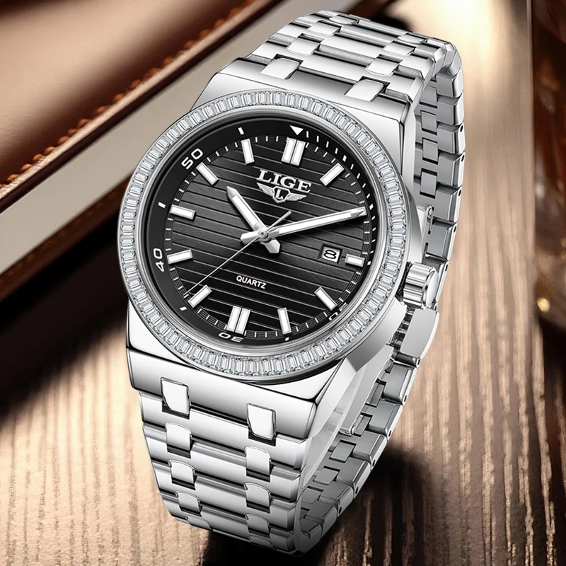 

Мужские кварцевые наручные часы LIGE 2026: модные, деловые, люксовые, водонепроницаемые (30 м), светящиеся, стальные. Отличный подарок.