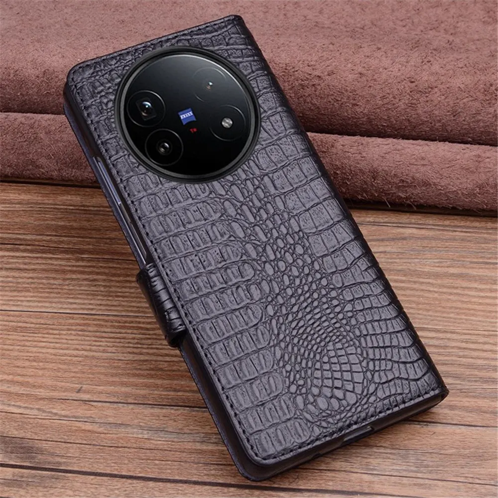 

Premium Natural Cowhide Leather Crocodile Flip Case For Vivo X Fold5 Fold3 Pro Card Pocket Full Cover