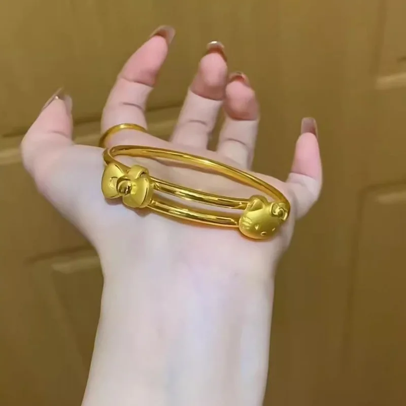 

New Kawaii Sanrio Hello Kitty Gold Bow Bracelet Temperament Sweet Appearance Noble High-grade Feeling Girl Birthday Gift