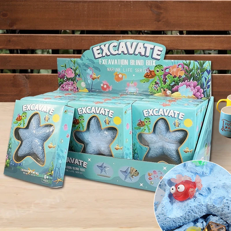 Stella marina Vita marina Kit di scavo di pietre preziose Giocattolo di scavo archeologico Kit scientifico per bambini Giocattoli fatti a mano per regali della ragazza del ragazzo