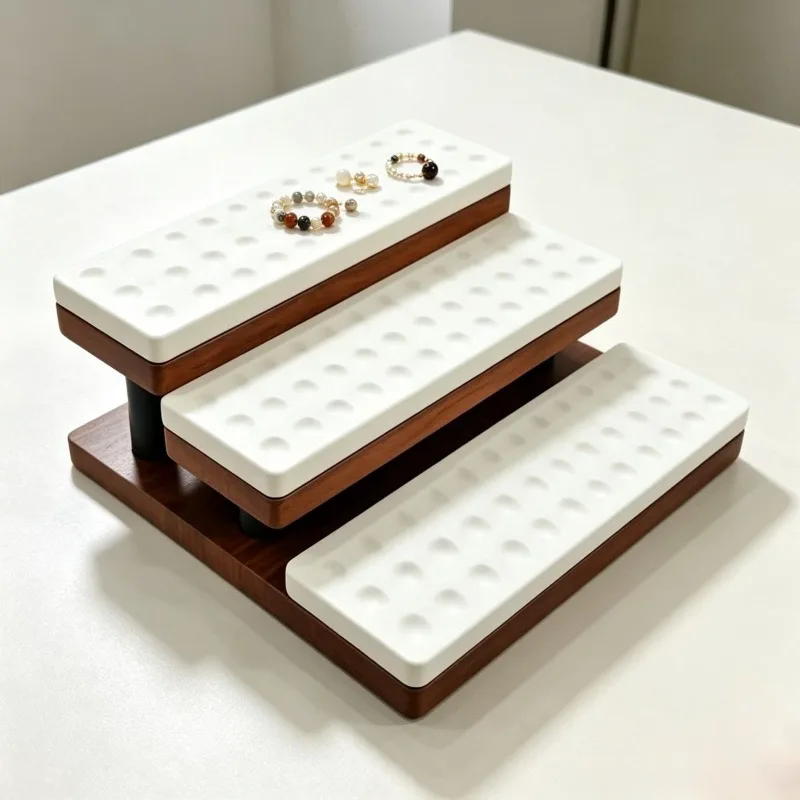 Multi-layer Crystal Beads Display Rack Luxury Wooden Jewelry Showcase Stand Leather Ring Bracelet Holder Women Pearl Beads Shelf