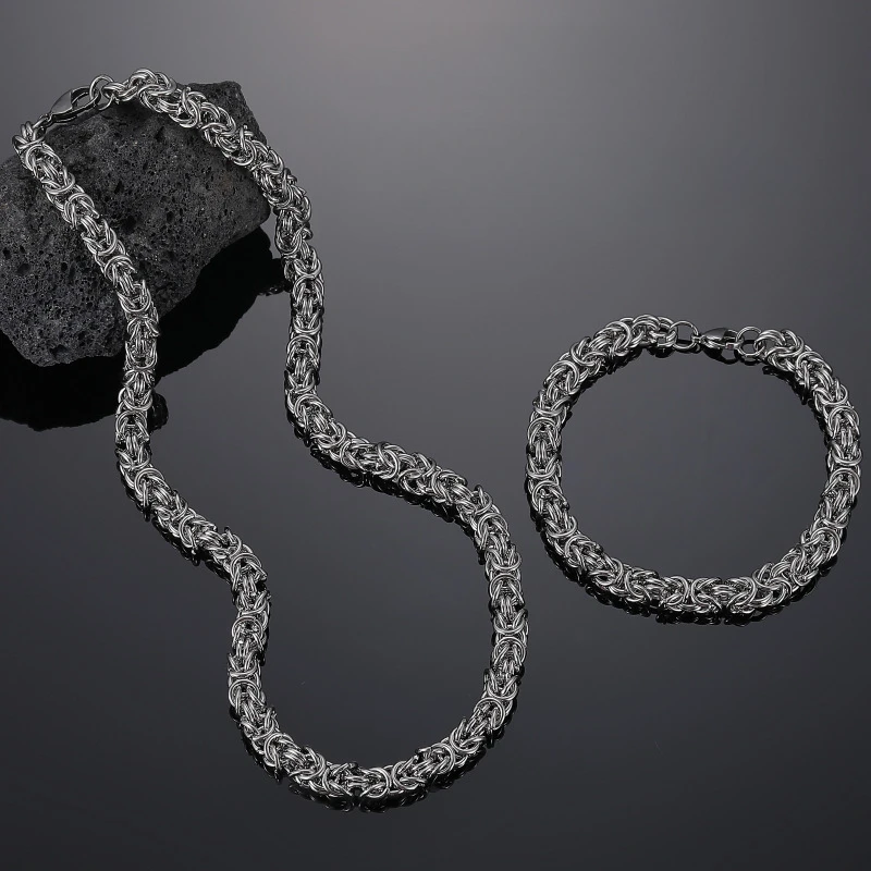 Bold Handmade Woven Chain Titanium Steel Necklace And Bracelet Woven Lantern Chain Stylish Appearance Trendy Accessories 0.7cm