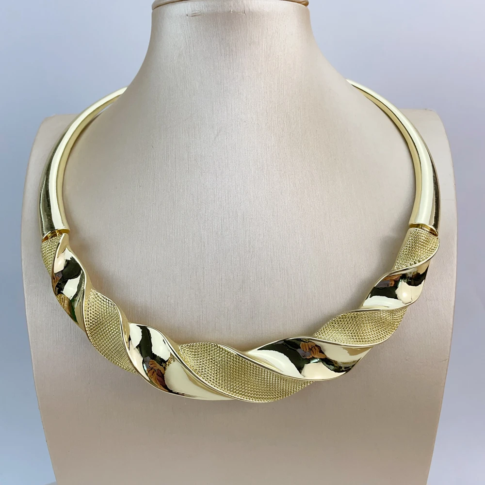YUMINGLAI Simple Design Two Tones Necklace Earring African Party Ladies Jewelry Set FHK20453