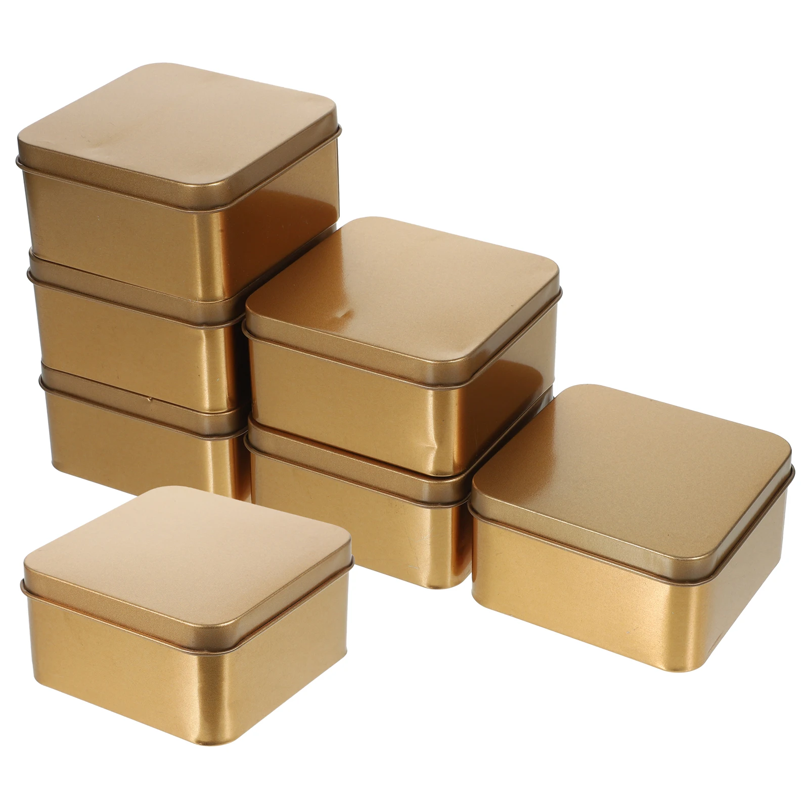 

10pcs Golden Medium Square Tinplate Boxes Candy Storage Wedding Favors Small Gift Packaging Metal Tins Containers Lids Household
