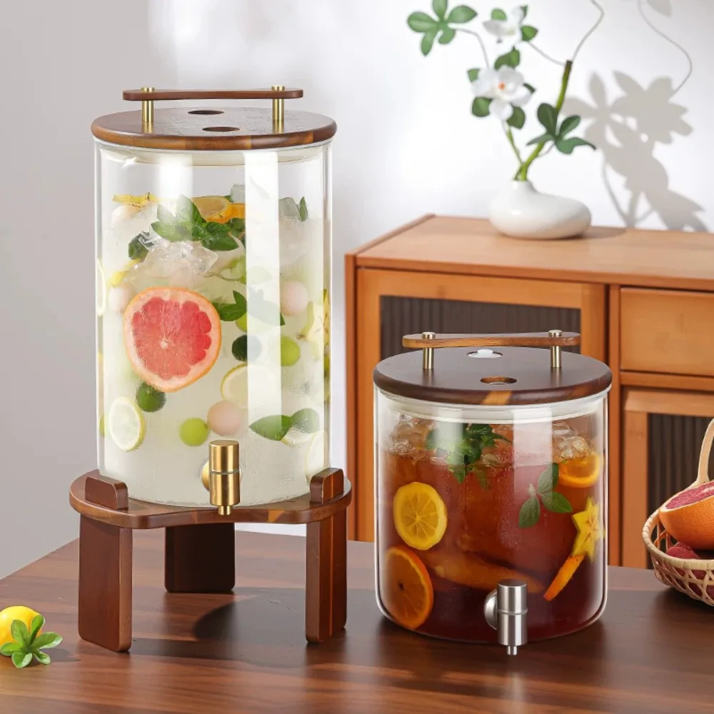 5L/7.5L Borosilicate Glass Water Pitcher with Spigot,Beverage Dispenser,Heat Resistant Drink Jug for Iced Tea & Fruit Infusions