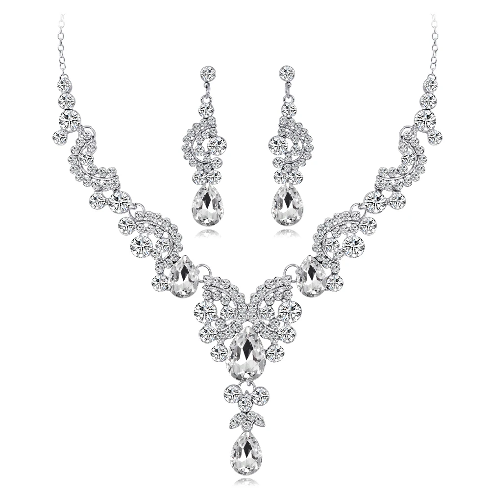 New hot selling bridal necklace earrings stylish high-end wedding party jewelry two-piece set