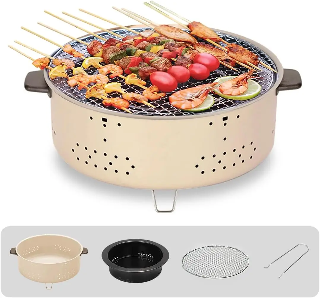 Charcoal Barbecue Grill, 12.5 Inches Portable Korean BBQ Grill, Household Camping Grill Stove, Tabletop Smoker Grill for Outdoor