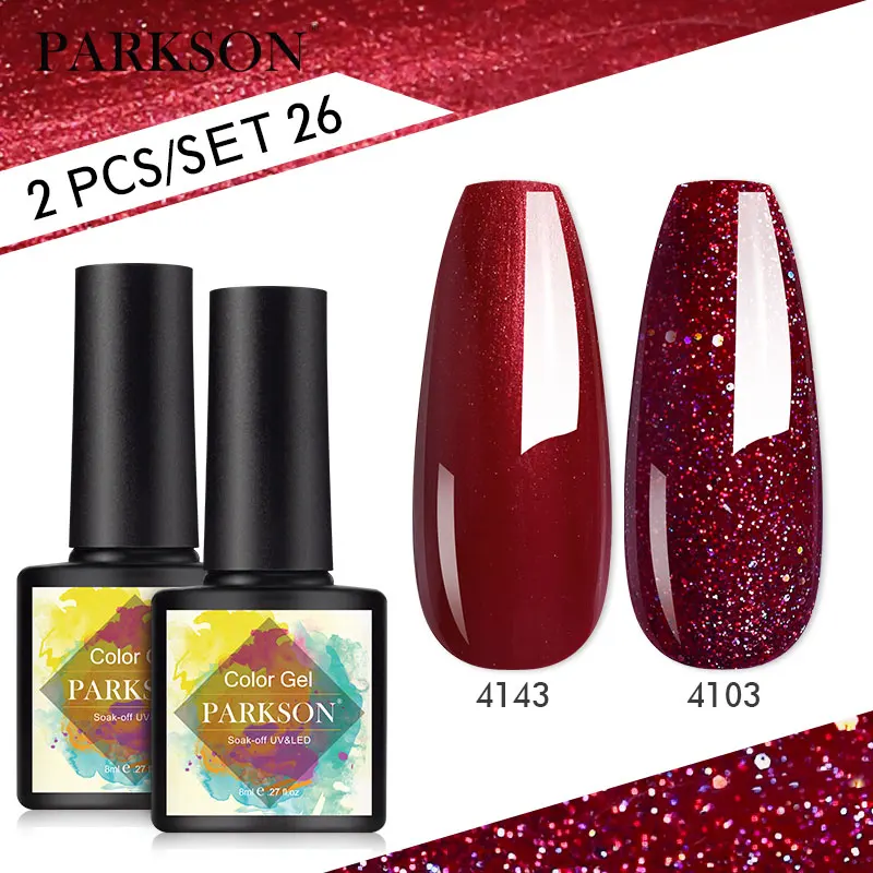 

Parkson 2pcs/Set Red Series Nail Gel Polish Nail Supplies Semi Permanent Glitter Sequins Nail Art Varnish Manicure Kit