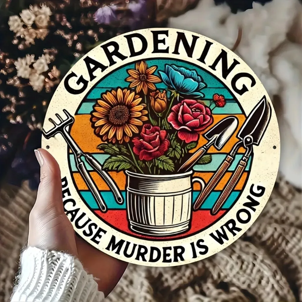 Verdale Round Metal Wall Sign, Funny Gardening Gift, Home Decor for Bedroom Living Room
