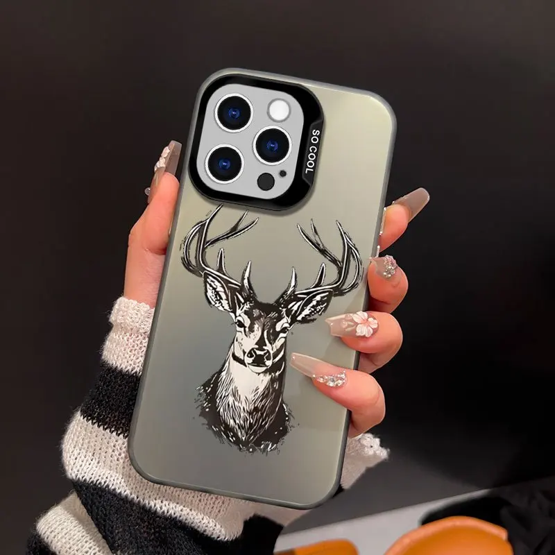 

Deer head pattern phone case for iPhone 17 16 15 14 13 12 11 Pro/ Max/Plus shock-proof rear cover anti-fingerprint
