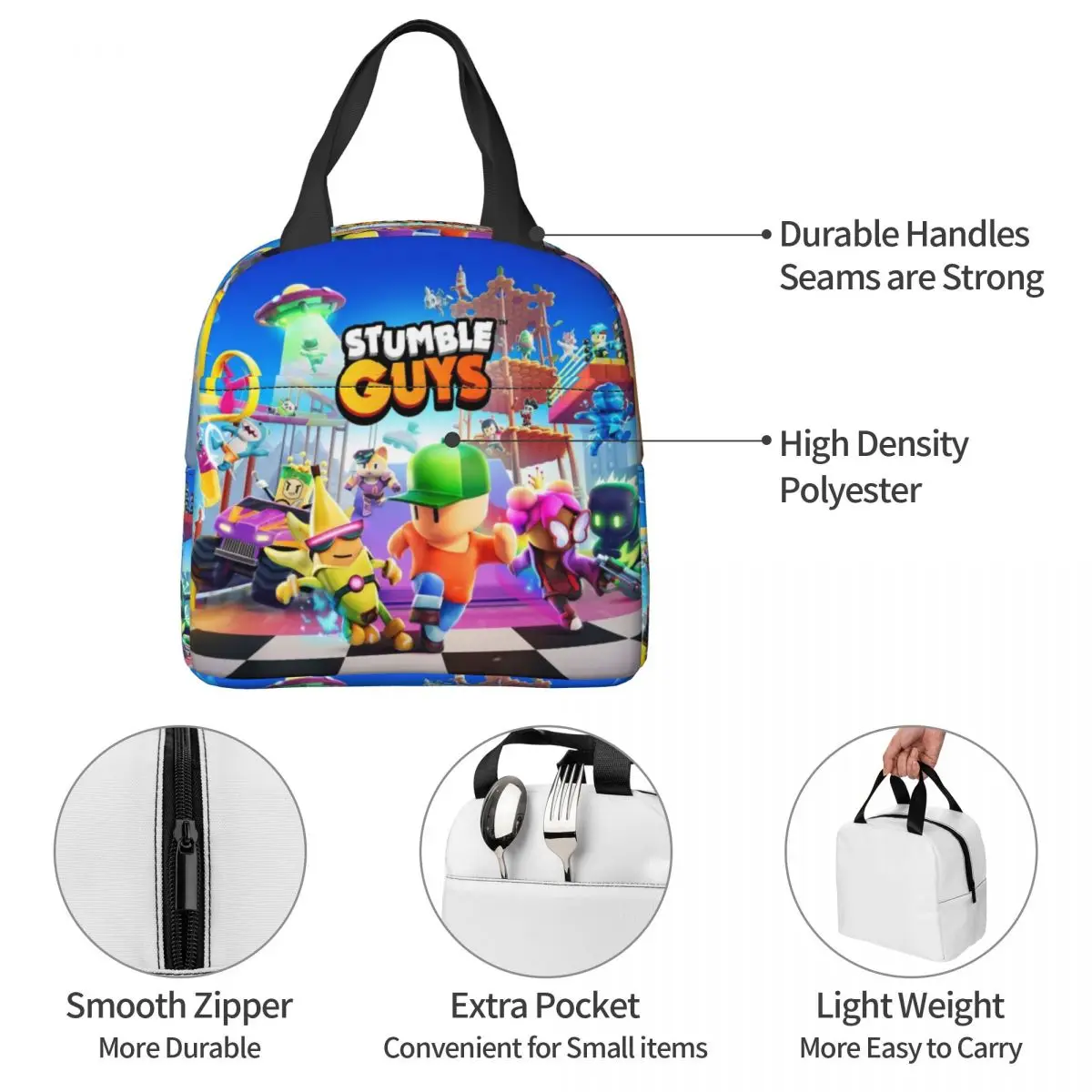 Stumble Guys Insulated Lunch Bags Leakproof Cartoon Game Lunch Container Thermal Bag Tote Lunch Box Office Picnic Food Handbags