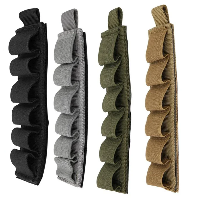 High Quality Portable Tactical 6 Round Shotgun Buttstock Shell Bullet Holder Bullet Bag Adhesive Strip Pouch Ammo Hunting Gear