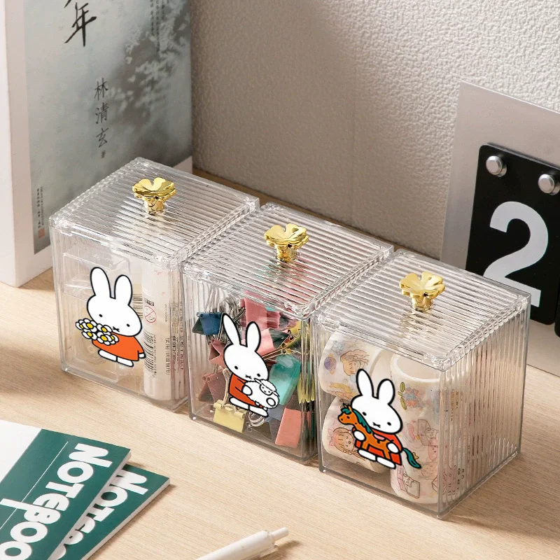 

Коробка для хранения Miffy Rabbit, милый аниме-мультфильм, простой и креативный мультистиль с крышкой, Kawaii Girl, коробка для хранения ватных тампонов, подарок