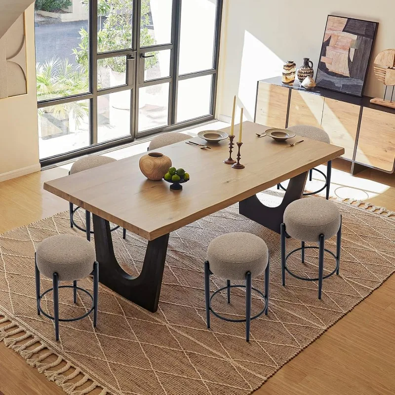 

Modern Bar Stool, Bar Height Stool with Round Upholstered Backless Seat and Metal Mid-century Base