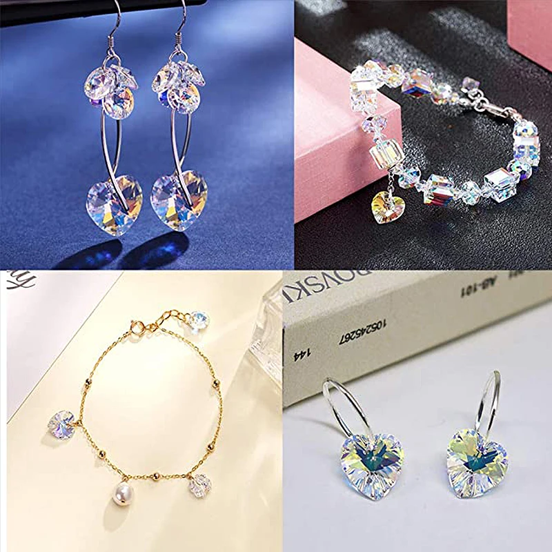 28PCS 14mm AB Color Crystal Pendant Beads Jewellery Making Glass Beads Heart Charms for DIY Jewelry Bracelets Necklace Earrings