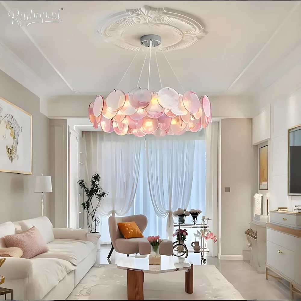 

Ruibopad Pink Murano Crystal Chandelier - French Vintage Pendant Light for Living Room, Bedroom, Dining Room Ceiling