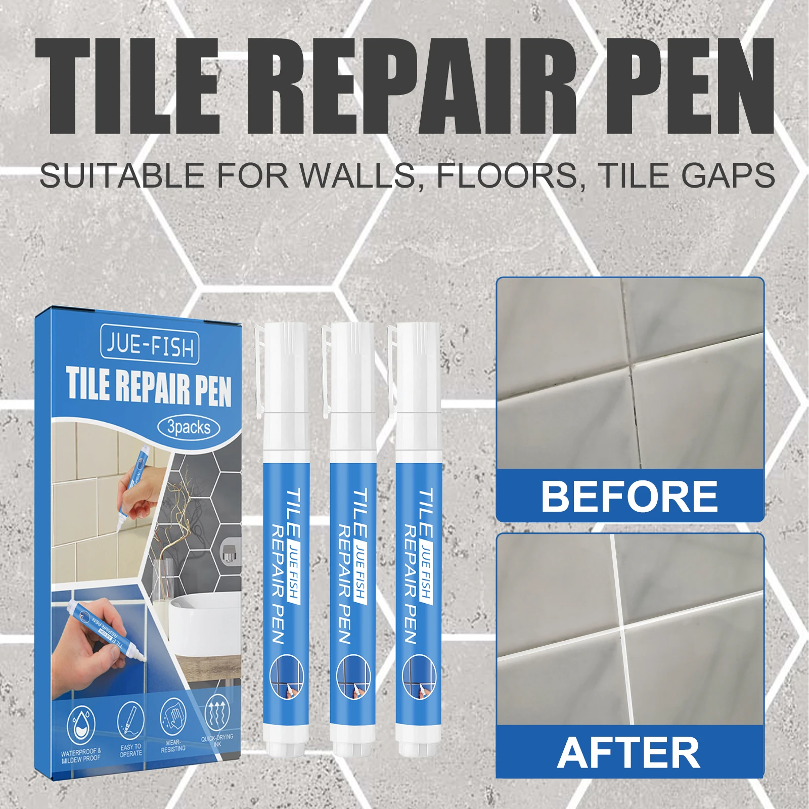 Waterproof Tile Grout Paint Pen White Mildew-Proof Marker for Tile Repair Safety Home Tools Grout Grout for Tiles Pen