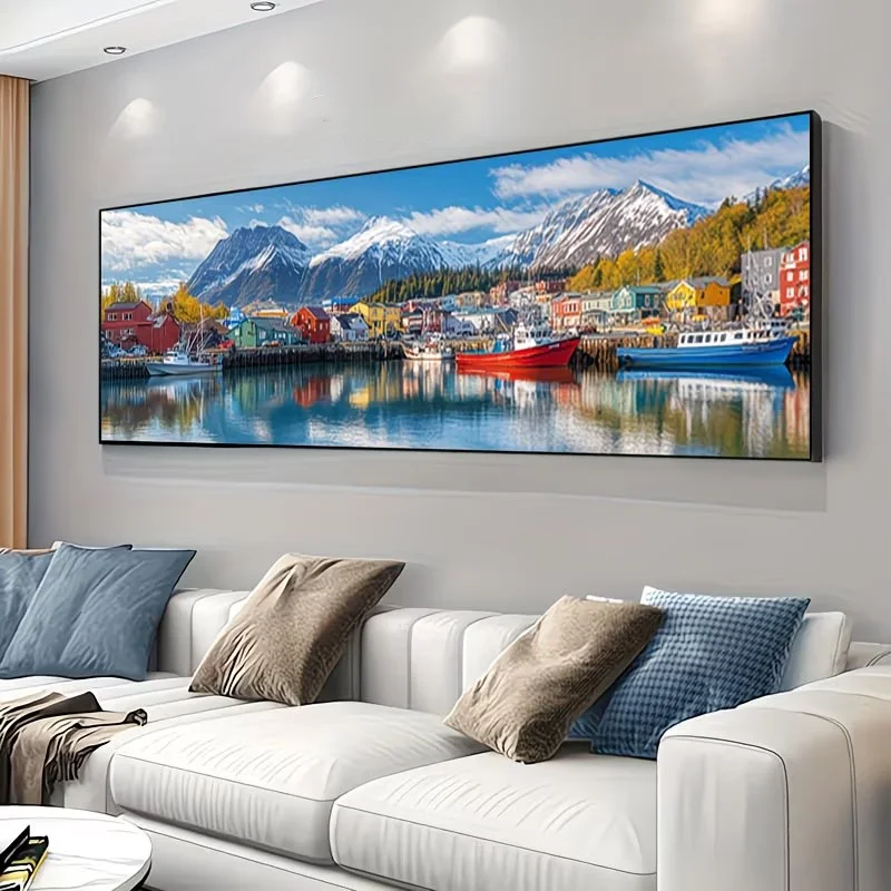 DIY Diamond Painting Snowy Mountain Prosperous Port Landscape Jewelry Cross Stitch Full Square Round Diamond Mosaic Embroidery