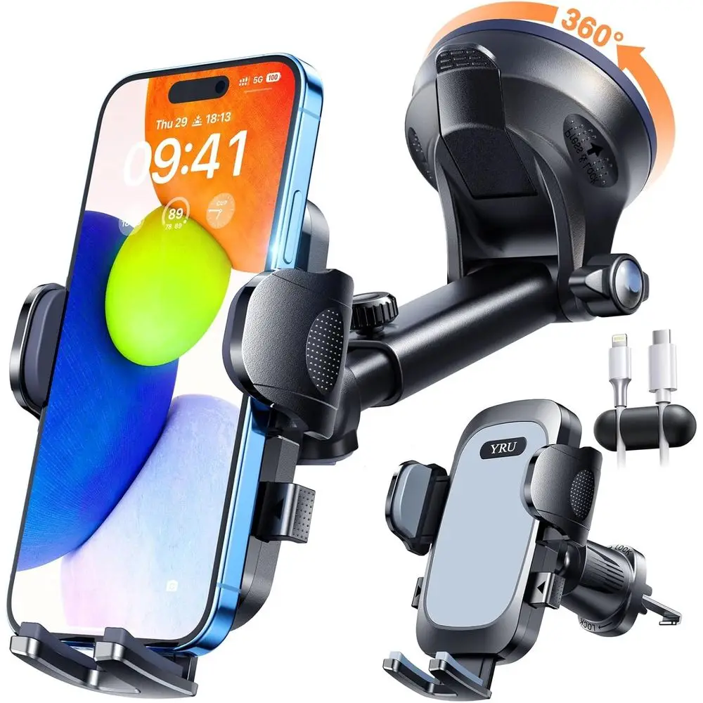 

360° Rotation Suction Car Phone Holder Mount - Strongest & Patent Certified, Light Gray