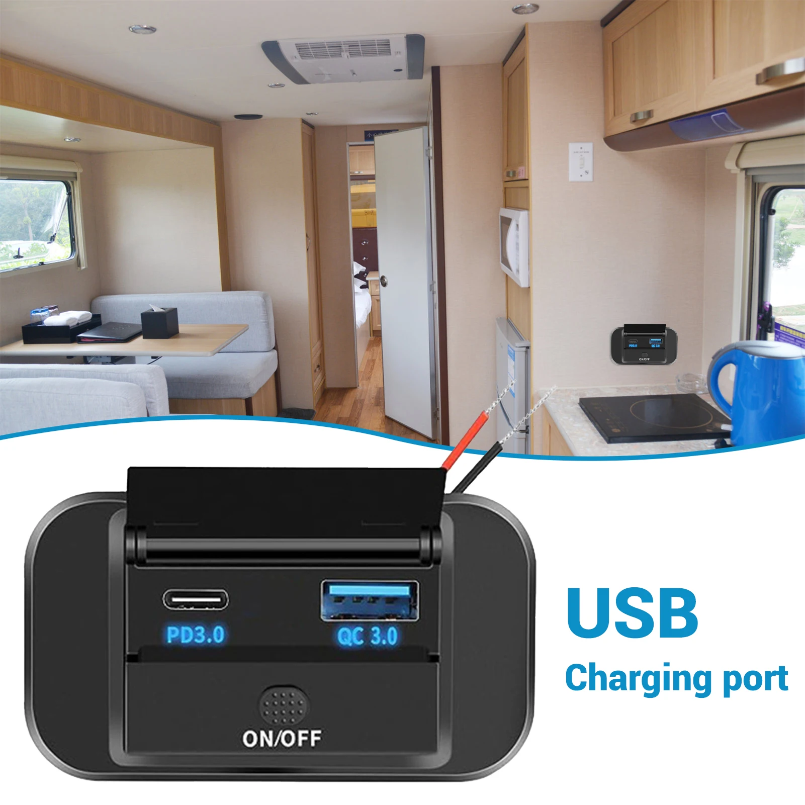 Car USB Port Charger Socket Power USB Panel Wall Mount Car Charger Socket Suitable for RV Marine Boat Bus