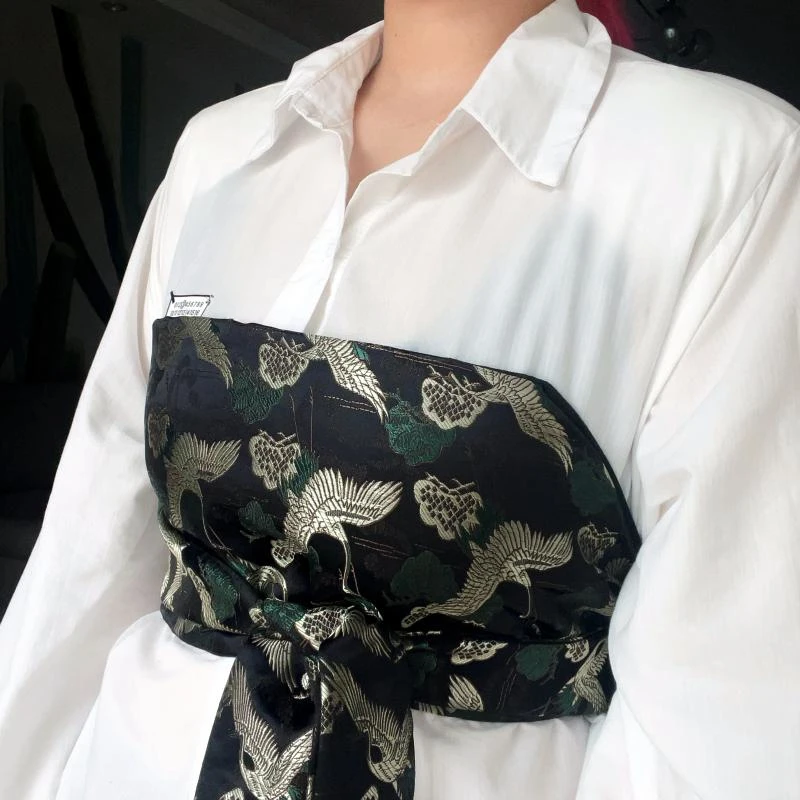 1 قطعة هاوري اليابانية كيمونو يوكاتا أوبي حزام ديكور الديباج الجاكار النسيج حزام قميص فستان ديكور الصدر ملفوفة Cummerbunds