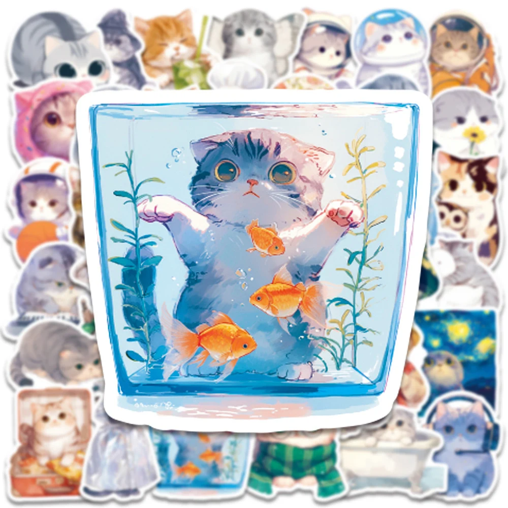 

10/30/50pcs Watercolor Cute Cat Graffiti Stickers Kawaii Decals DIY Skateboard Guitar Bike Luggage Funny Animal Sticker for Gift