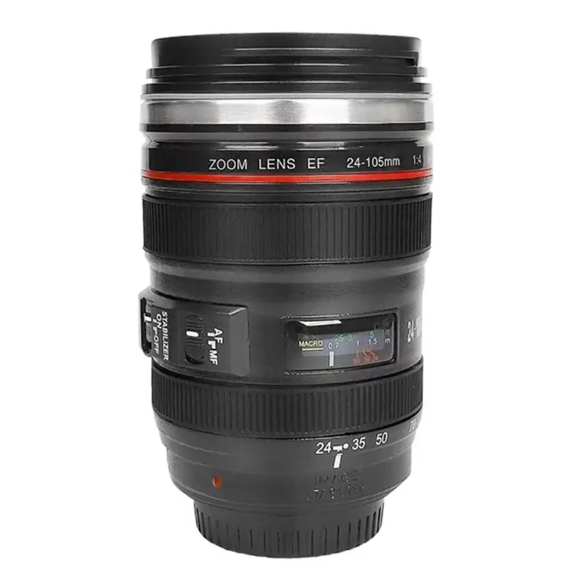 ABRU-Camera Camera Lens Model Cup Stainless Steel Casual Cup With Lid Coffee Mug Black Coffee Mugs