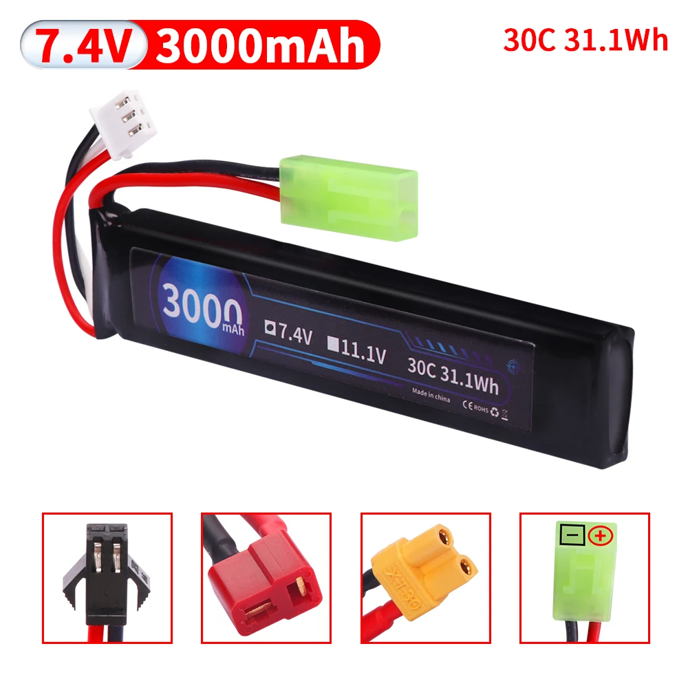 Водяной пистолет Airsoft 7,4 В 2S 30C 452096 3000 мАч LiPo аккумулятор T/TIMA/XT30/SM Разъем для Airsoft BB Air Pistol Электрические игрушки Запчасти для пистолетов
