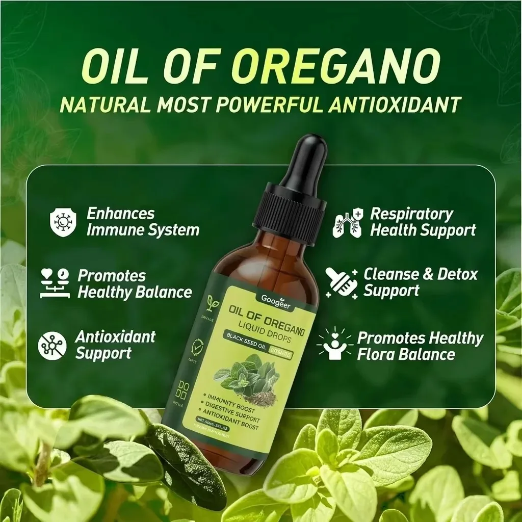 Oil of Oregano Liquid Drops with Black Seed Oil Vitamin E Dietary Supplement for Immunity Boost Digestive Support Herbal Extract