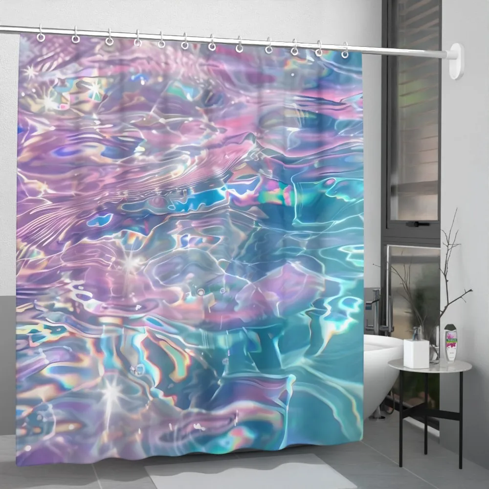iridescent water wave shower curtain abstract rainbow art design for modern bathroom decor with hooks Enhance spatial aesthetics