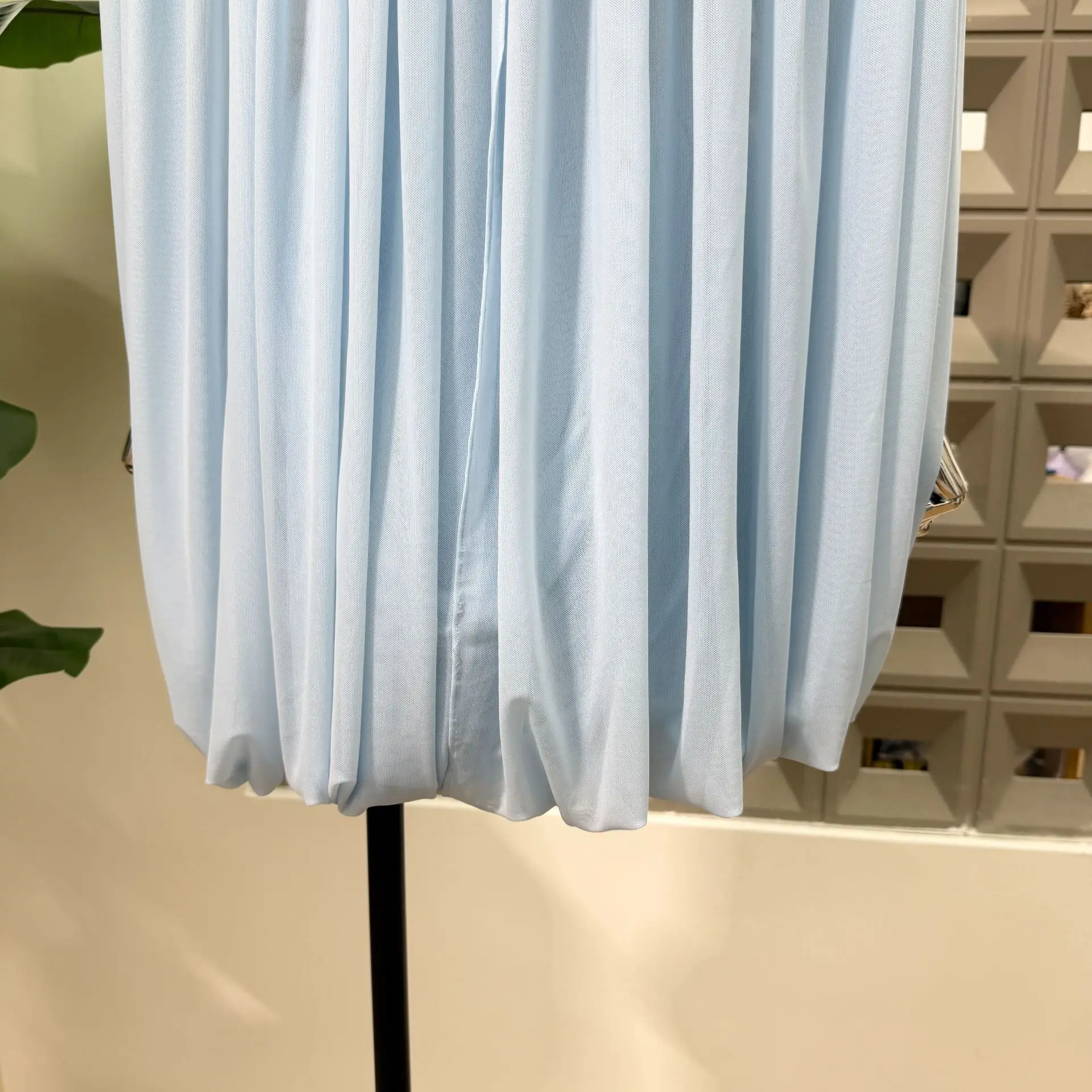 IEQJ Summer Irregular Blue Slash Neck Pleats Dress Women Long Sleeve Tight Waist Mini Dresses New 3A2052