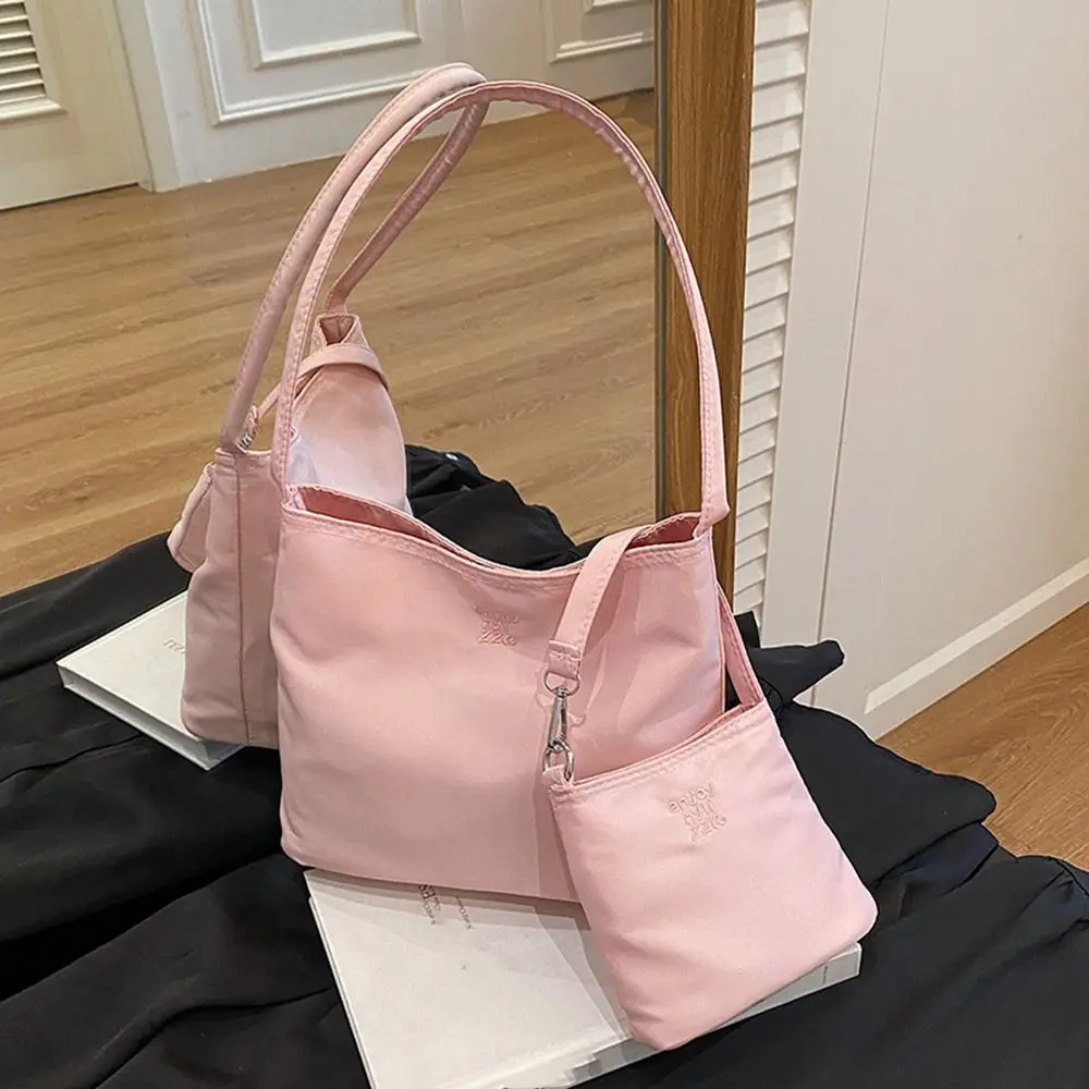 

Korean Style Nylon Tote Bag Pure Color Handbag Embroidery Letter Underarm Bag Large Capacity All-match Cloth Shoulder Bag Travel