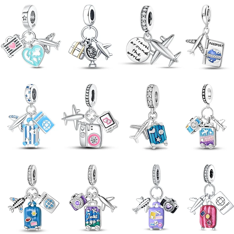 Fashion 925 Sterling Silver Travel Aircraft Series Charms Beads Fit Pandora Original Bracelets DIY Anniversary Jewelry For Women