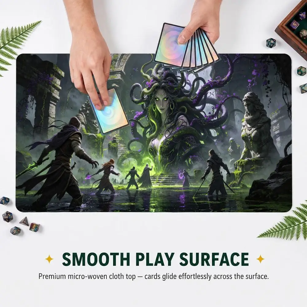 60X35CM Ancient Ruin Medusa Gorgon TCG Play Mat Non-Slip Rubber Base Stitched Edge Table Mat for Card Game Desk Pad