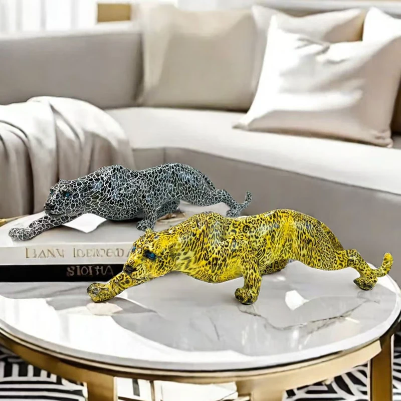

ERMAKOVA Resin Leopard Statue Africa Wildlife Panther Cheetah Figurine Animal Sculpture Modern Home Desktop Office Decor