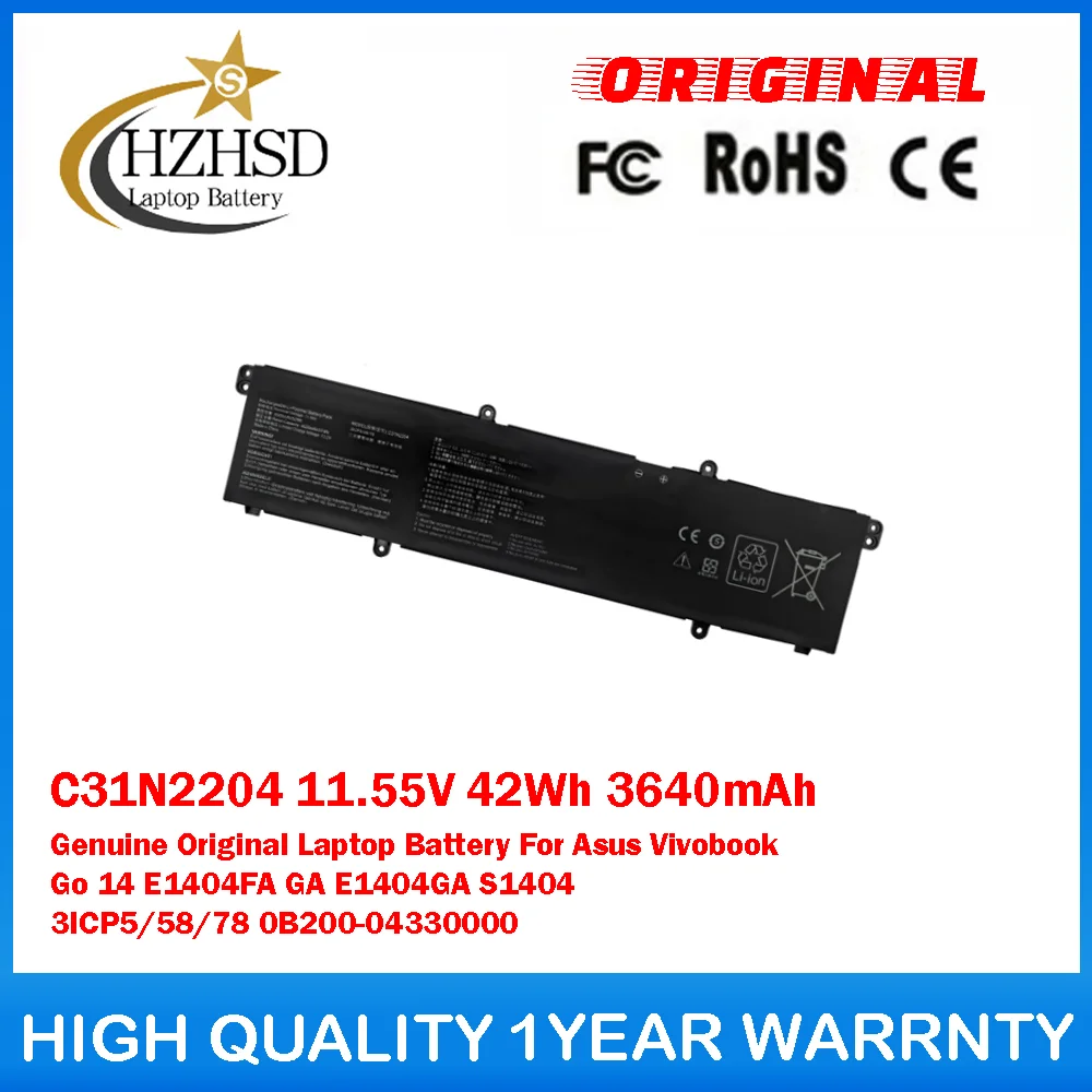 

C31N2204 11.55V 42Wh 3640mAh Genuine Original Laptop Battery For Asus Vivobook Go 14 E1404FA GA E1404GA S1404 0B200-04330000