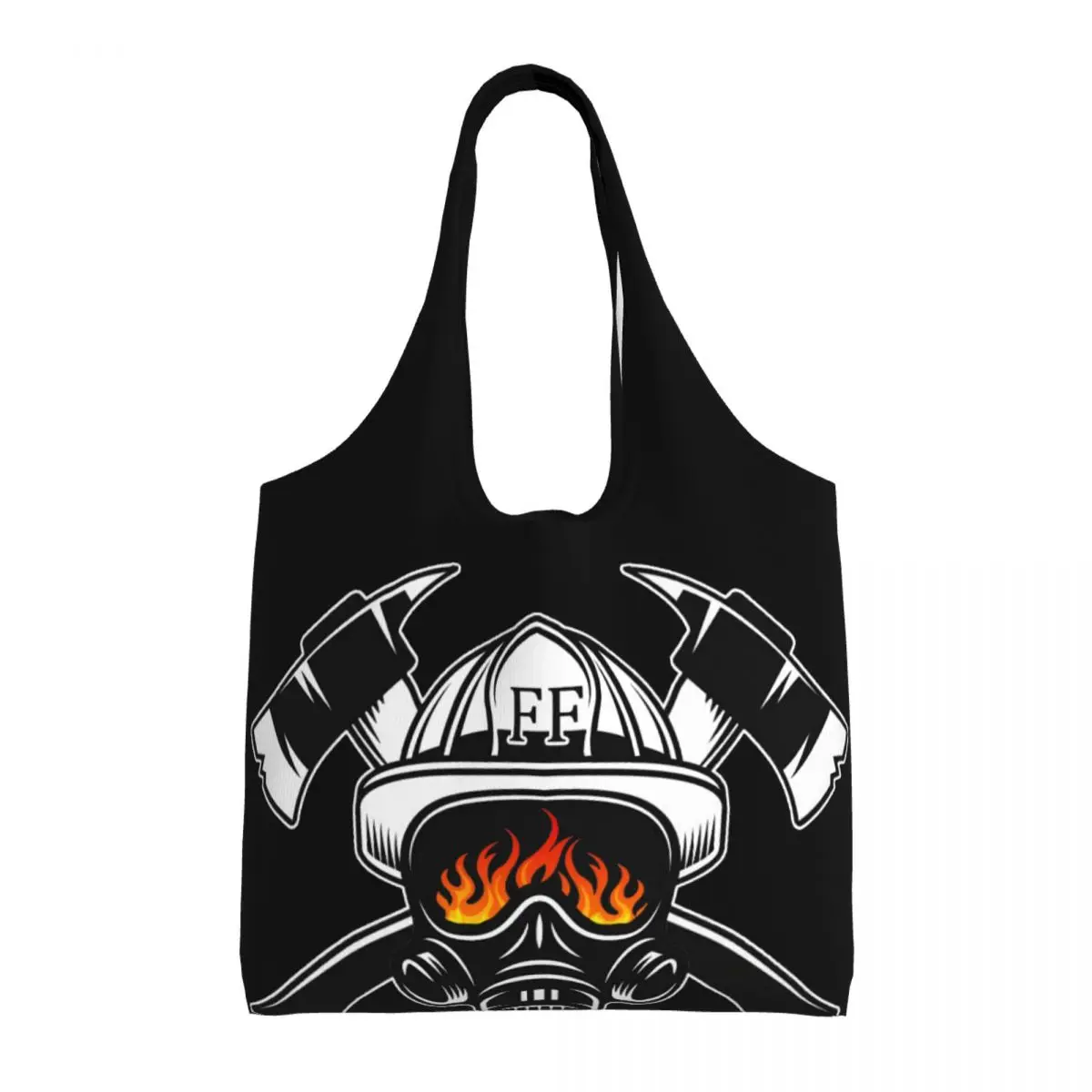 Firefighter Skull Shopping Bag Women Shoulder Canvas Tote Bag Durable Fireman Fire Rescue Groceries Shopper Bags Handbags