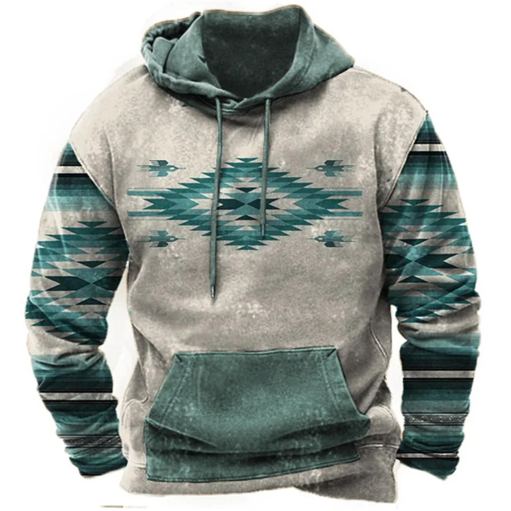 Vintage Tribal Style Men\'s Hoodies Sweatshirt Spring Autumn New Loose Pullover Casual Jacket Streetwear Fashion Oversized Tops