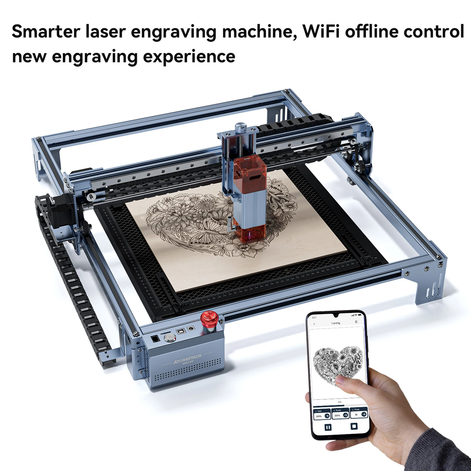 Atomstack Maker A5 V2 Laser Engraver High Speed Engraving Cutting Machine Fixed-Focus Ultra-thin 6W Laser with 400x400mm Area