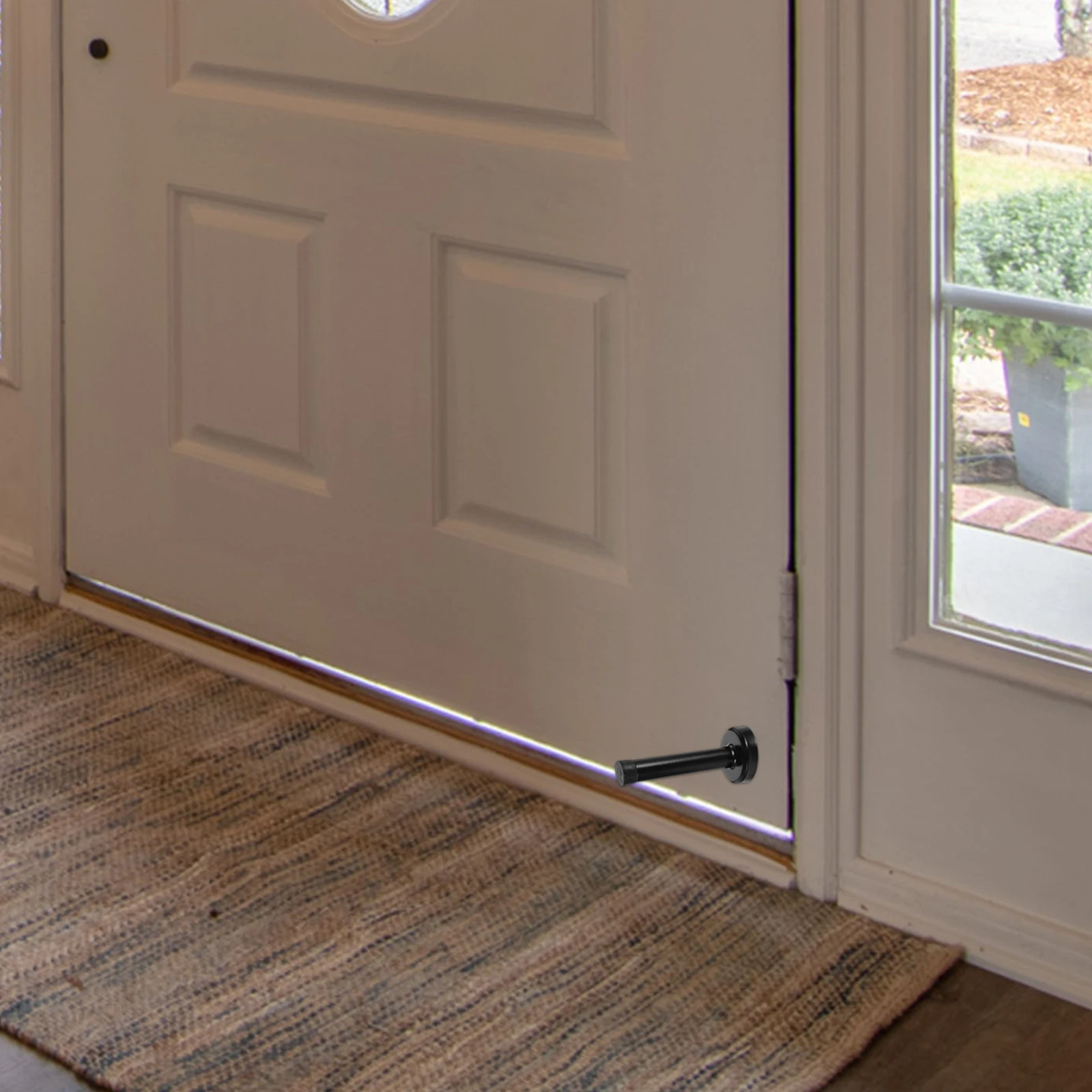 

Stainless Steel Door Stopper 95mm Black Bumper Wall Mount Heavy Duty Anti Collision Door Protector For Home Office Garage Use