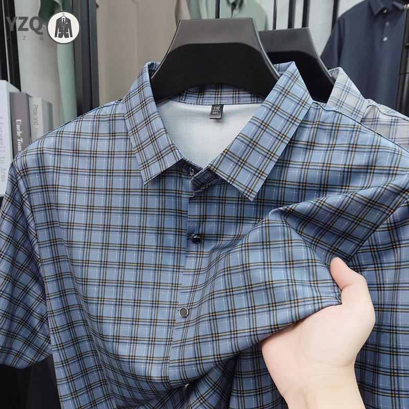 

Mens Business Casual Plaid Short Sleeve Shirt Lightweight Fabric Comfortable Fit Suitable For Work And Daily Outings