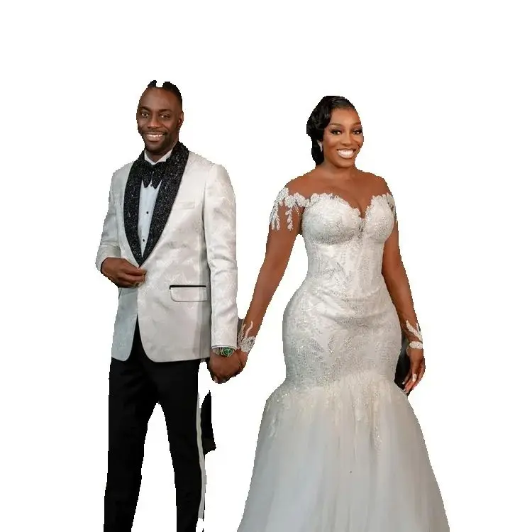 

Customized Shinny Beads Appliques Country Bridal Dress Sweep Train Vestidos De Novia Full Sleeves African Wedding Gowns