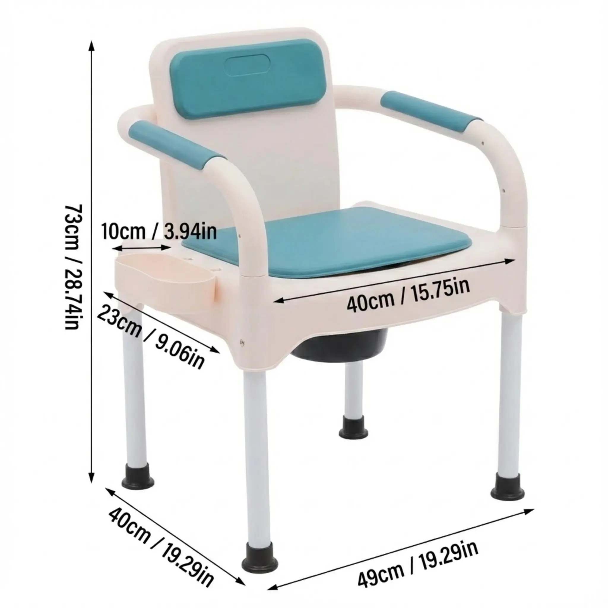 كرسي مرحاض محمول بجانب السرير لكبار السن مع مقعد ناعم من البولي يوريثان ومساند للذراعين قابلة للإزالة بسعة 220 رطل #6