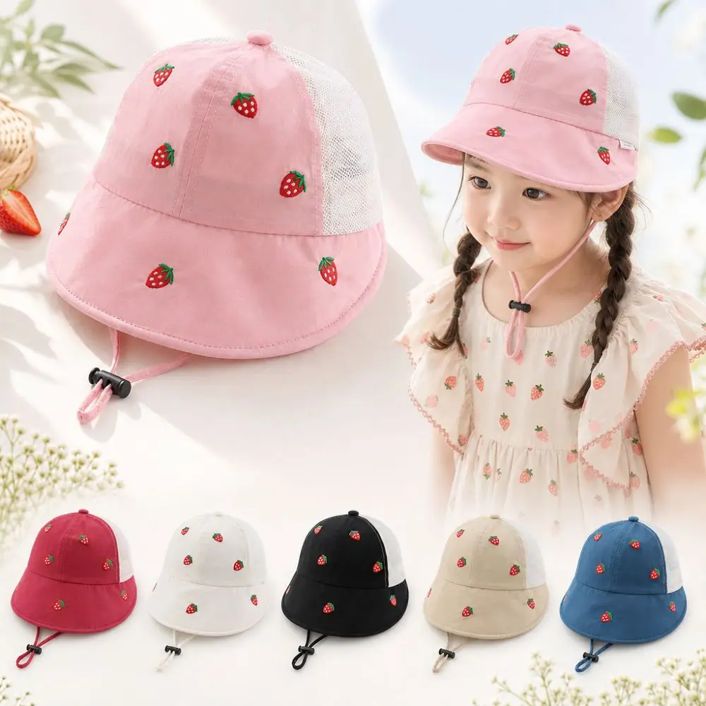 chapeu-de-sol-infantil-de-verao-em-tela-com-protecao-uv-respiravel-estampa-de-morango-6-cores-chapeu-bucket-fofo-para-criancas-de-1-a-4-anos