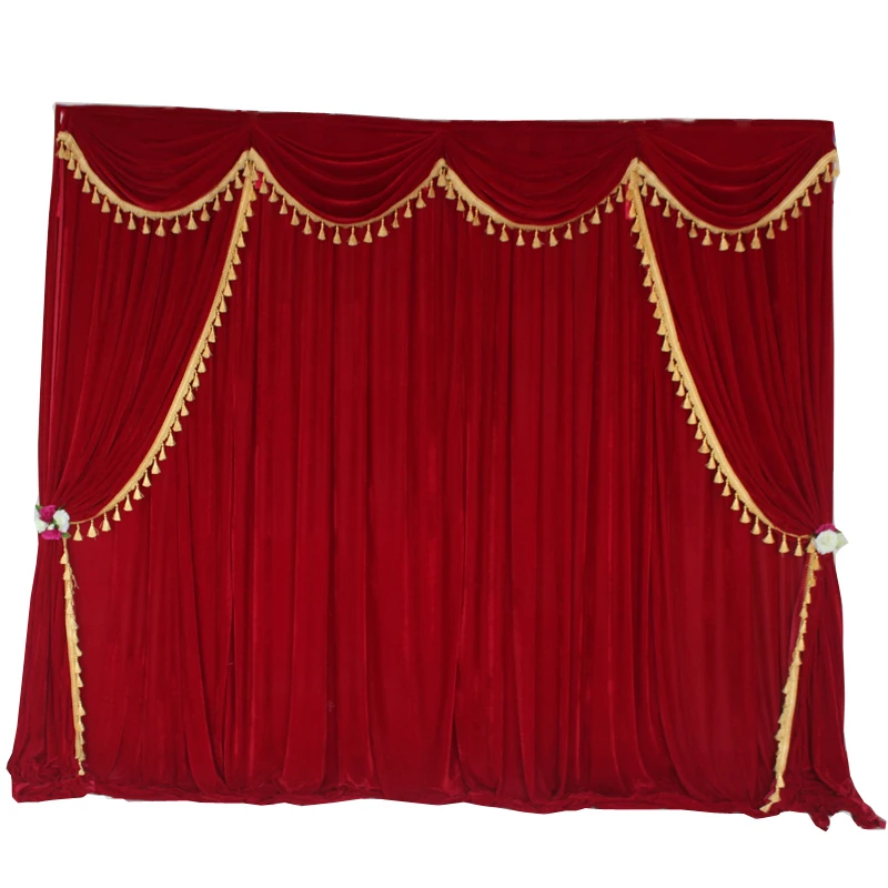 Thick Velvet Wedding Backdrop Curtain with Tassel Beads Swag Stage Performance Background Panel 3X3M Party Photobooth Decoration