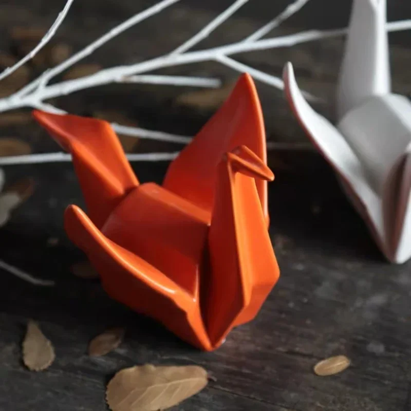 2026 Unique Paper Cranes Ceramic Handicrafts Geometric Origami Sculptures Bird Swan Decorative Figurines Home Decoration