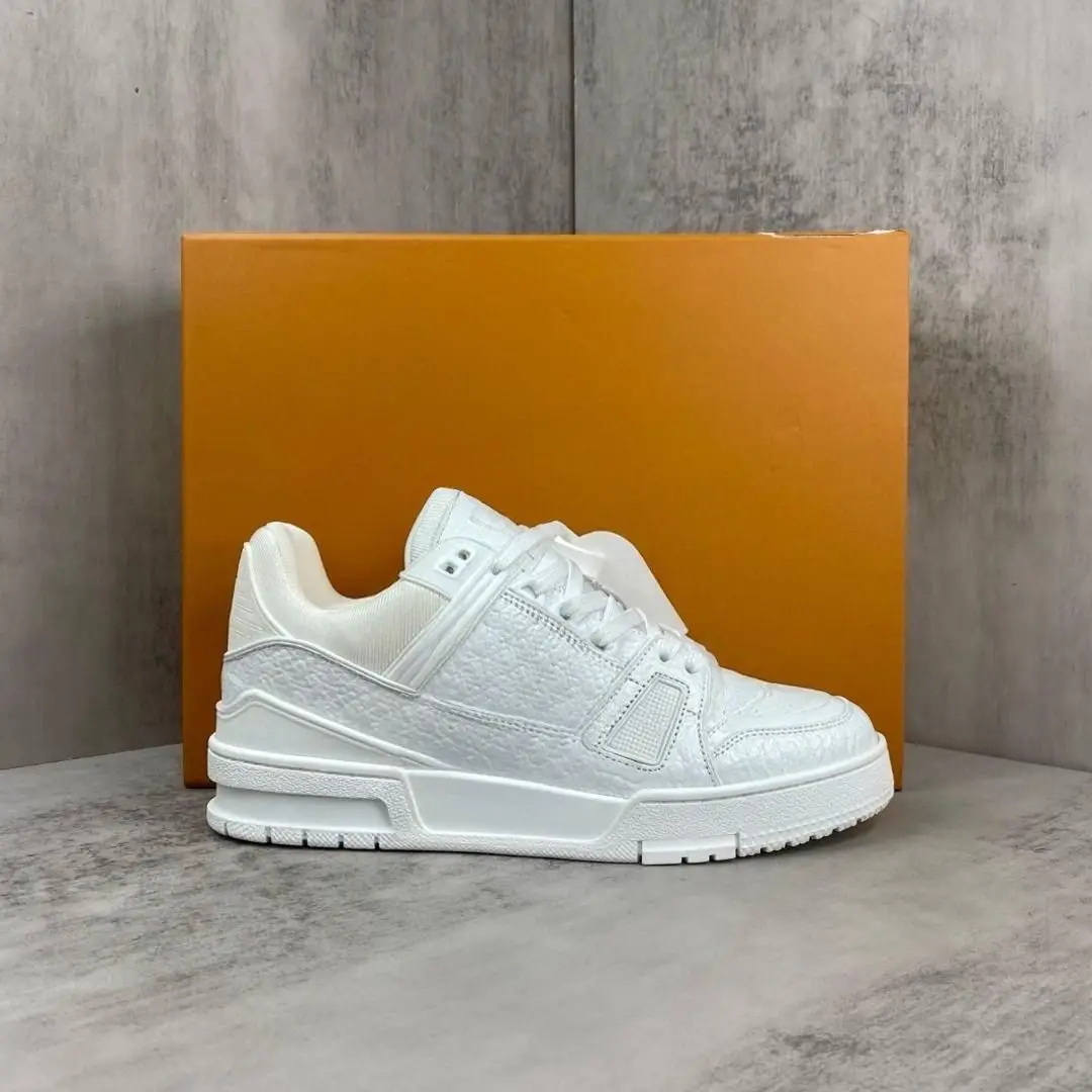 Unisex All White Textured Faux Leather Skate Sneakers Lace Up Thick Platform Board Shoes