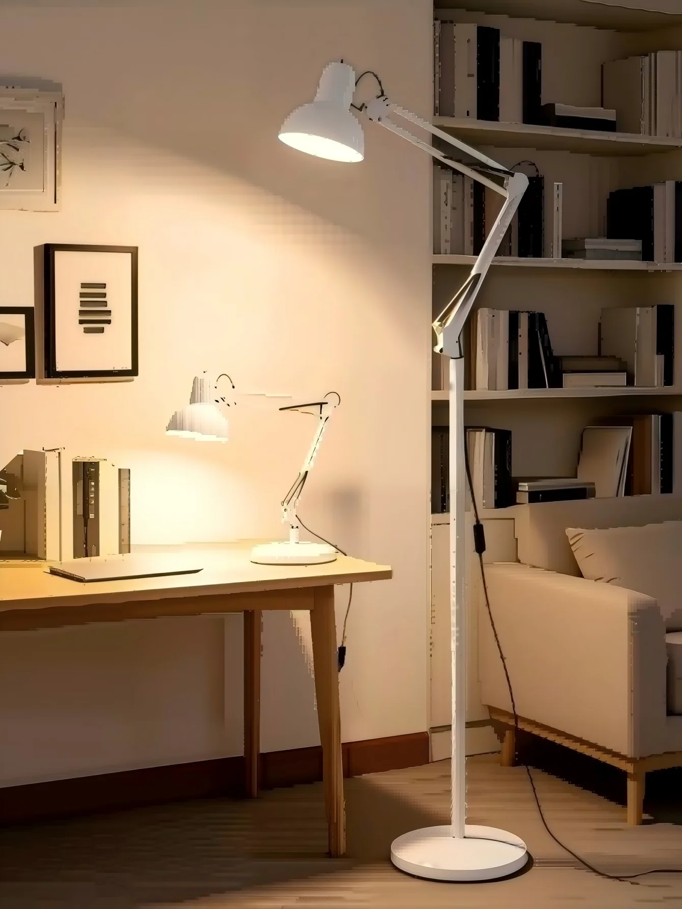 Multi-Angle Adjustable Metal Folding Swing Arm Floor Lamp with Adapter Connector Standing Reading Light for Study Bedroom Office