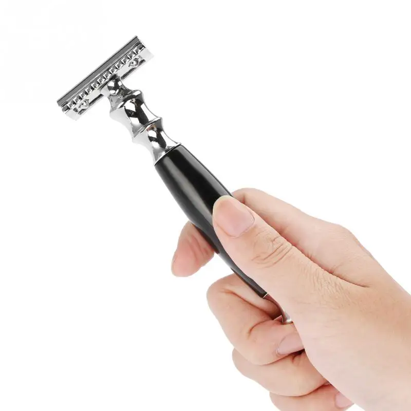 Acciaio inossidabile + manico in resina nera set di rasoio di sicurezza rasoio da barba a doppia faccia per rasatura senza sforzo